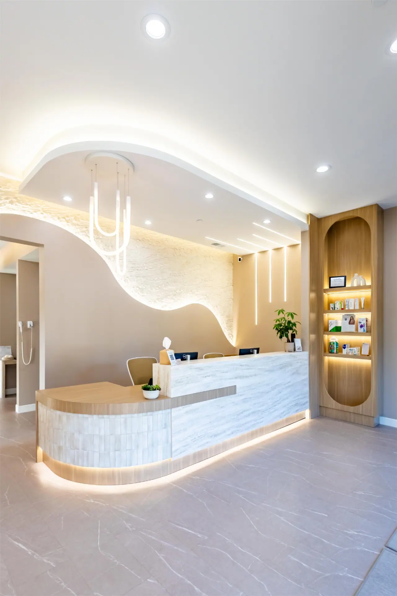 Clinic reception curved warm