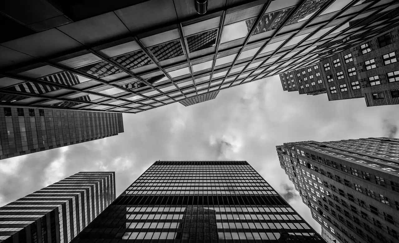 Hero towers looking up monochrome