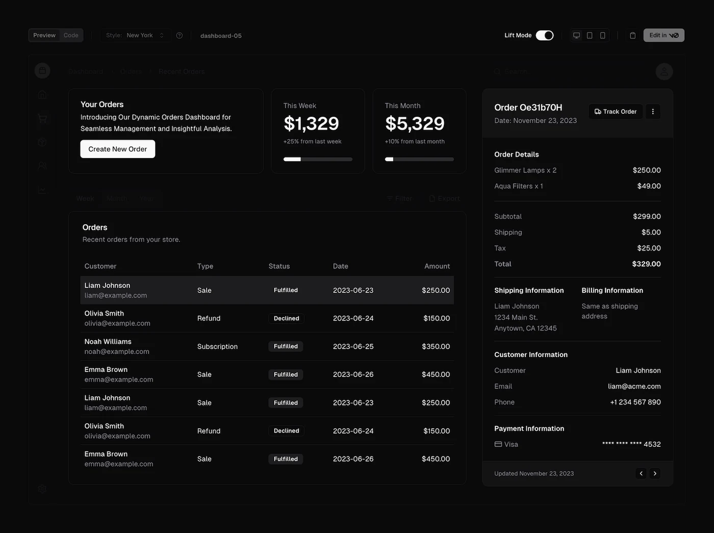 E-commerce orders interface screenshot: orders management ui